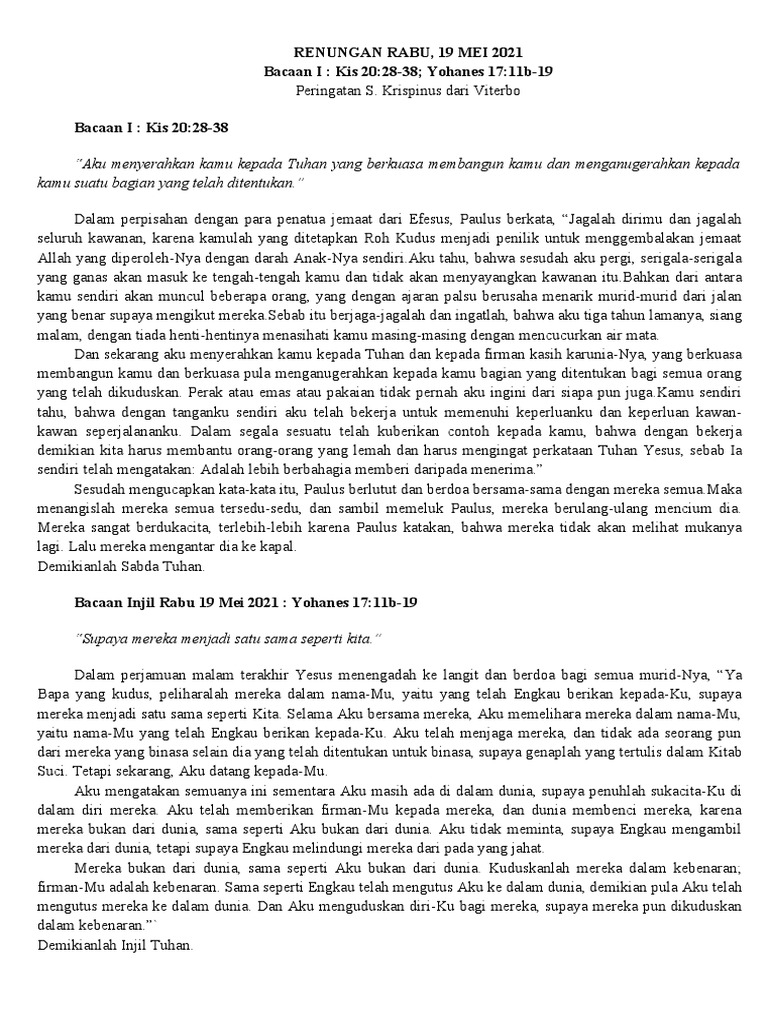 rekomendasi bacaan dan renungan tadabur kitab injil tahun 2026