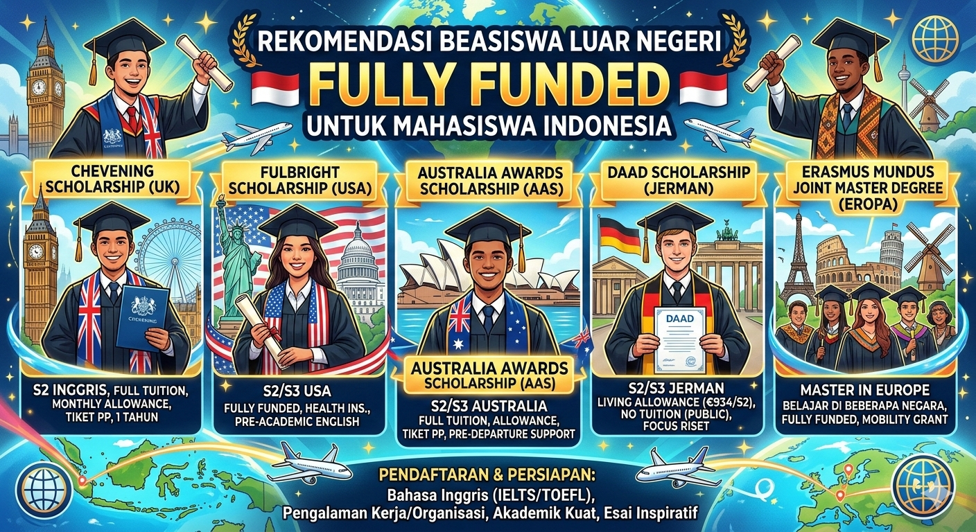 Rekomendasi Beasiswa Luar Negeri Fully Funded yang Bisa Dicoba Mahasiswa Indonesia